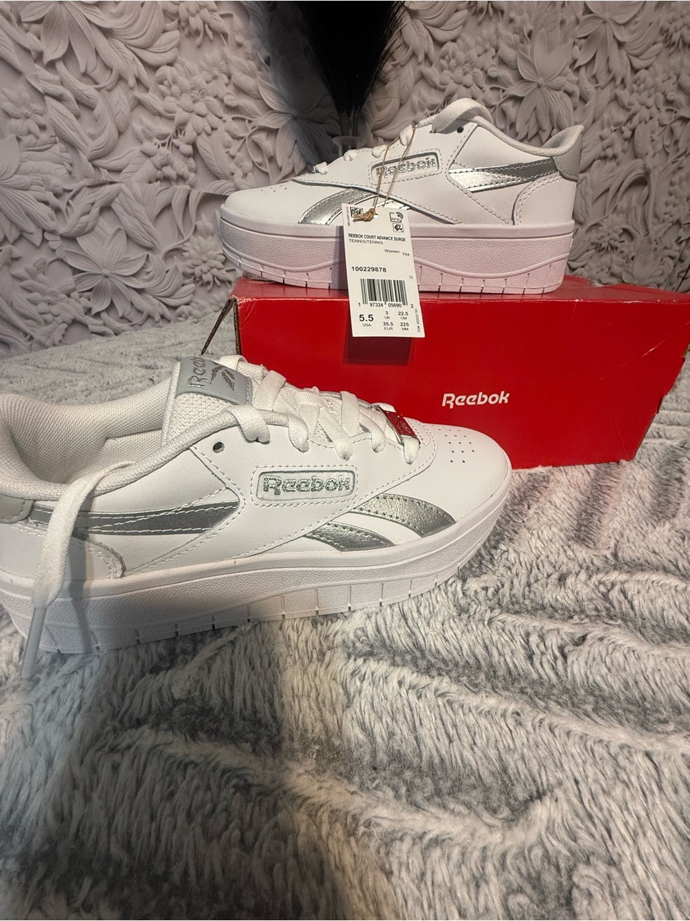 Reebok Kids White with Silver Accent Platform Sneakers - Picture 8 of 10